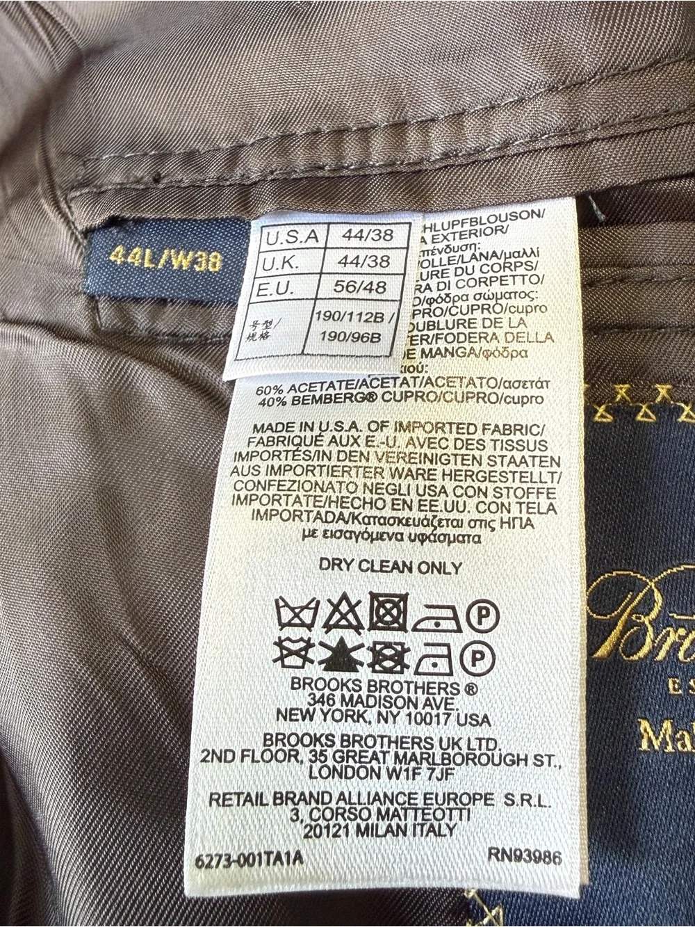 Brooks Brothers 1818 Fitzgerald x Togna Estrato Wool Dark Gray Blazer 44L